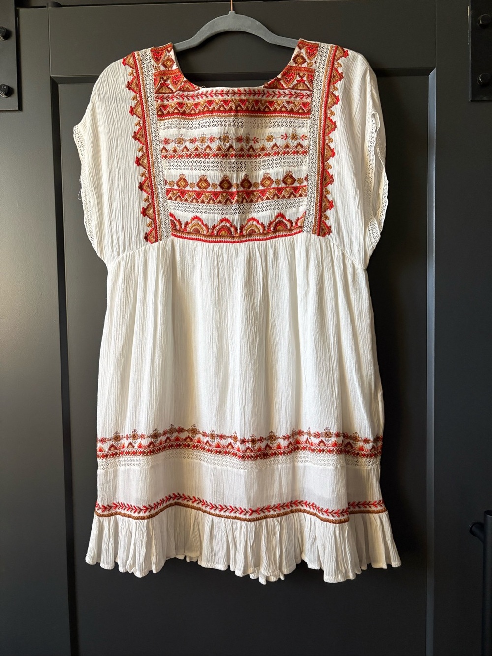 Free People Sunrise Wanderer Dress or Coverup | Red and Rust Embroidery